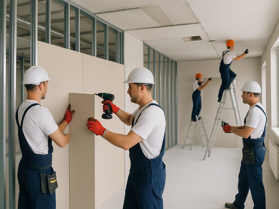 Sistema drywall sendo instalado por equipe da Pizzo em Balneário Camboriú